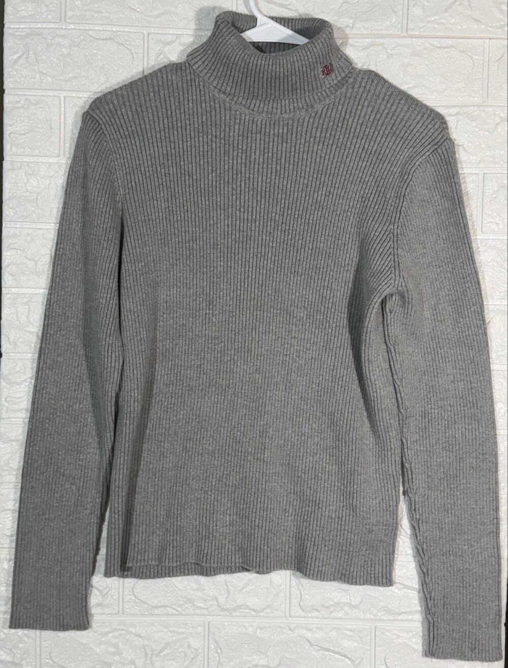 Vintage Lauren Ralph Lauren Women’s Large Gray Ribbed Cotton Turtleneck Sweater